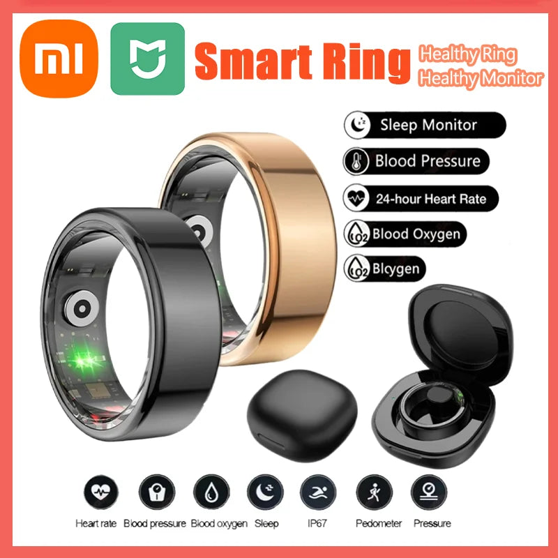 (BLACK) Smart Ring Heart Rate Health Monitor, Waterproof. Multi Sport Modes. Blood Oxygen Tracker. For Men/Women