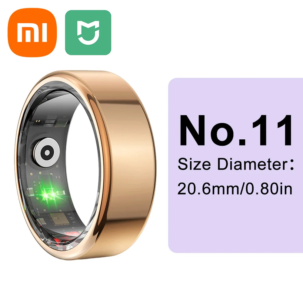 (Gold) Smart Ring Heart Rate Health Monitor, Waterproof. Multi Sport Modes. Blood Oxygen Tracker. For Men/Women