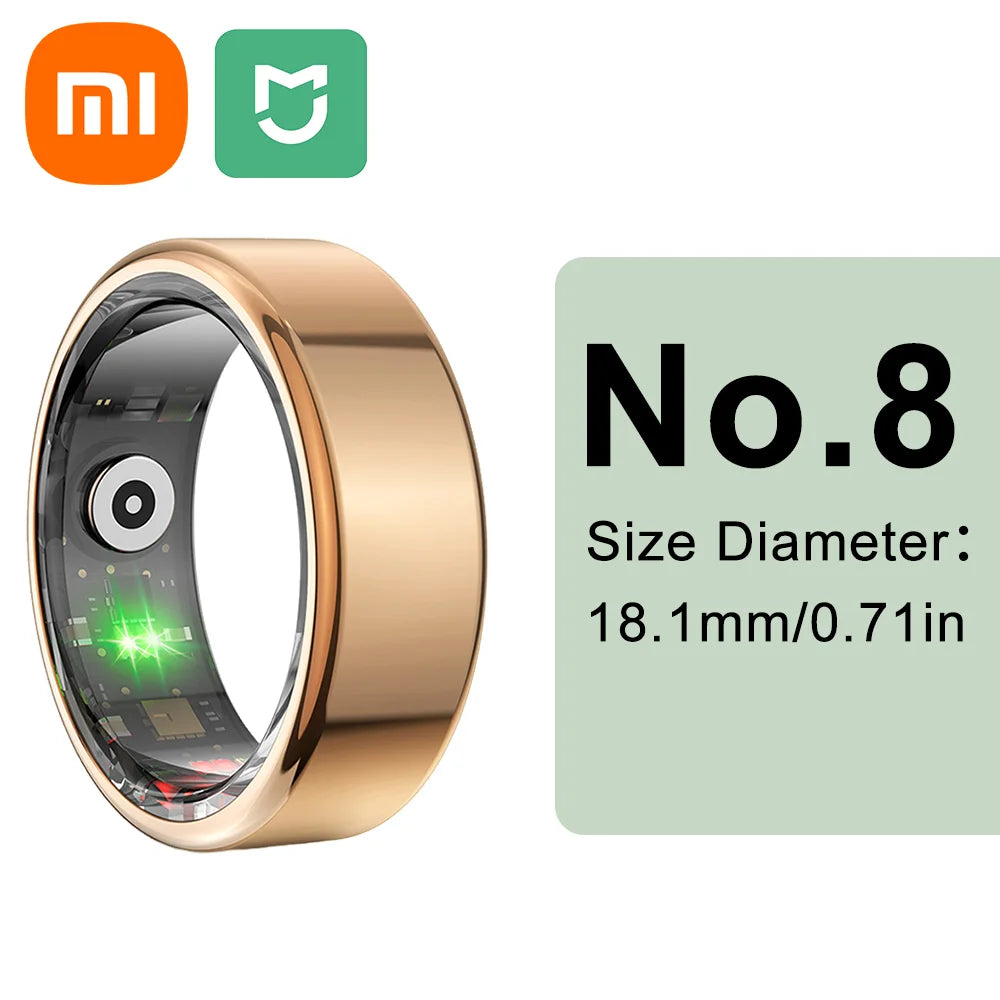 (Gold) Smart Ring Heart Rate Health Monitor, Waterproof. Multi Sport Modes. Blood Oxygen Tracker. For Men/Women