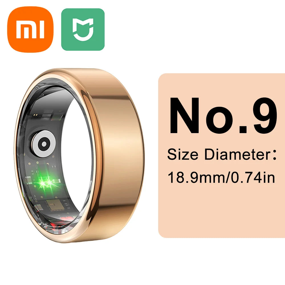 (Gold) Smart Ring Heart Rate Health Monitor, Waterproof. Multi Sport Modes. Blood Oxygen Tracker. For Men/Women