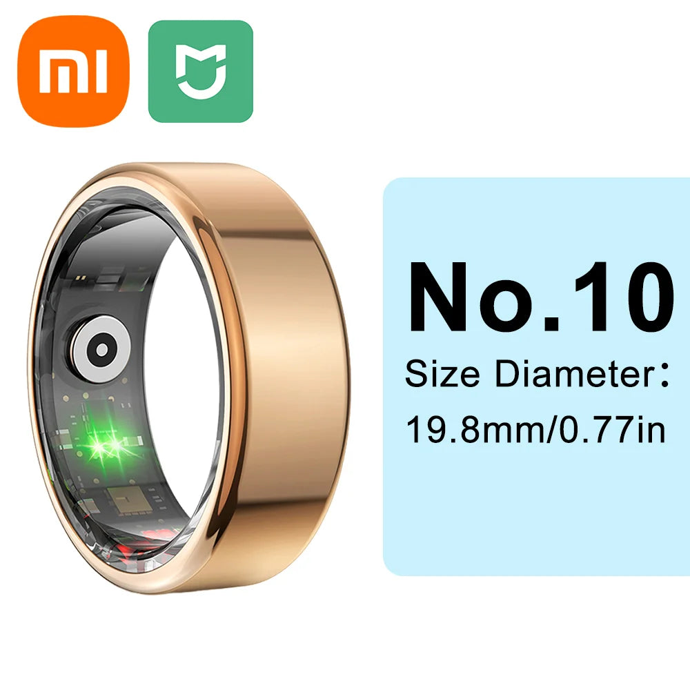 (Gold) Smart Ring Heart Rate Health Monitor, Waterproof. Multi Sport Modes. Blood Oxygen Tracker. For Men/Women